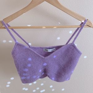 ZARA Fuzzy Alpaca and Wool Knitted Bralette Lilac Knot Cropped Top (size: L)